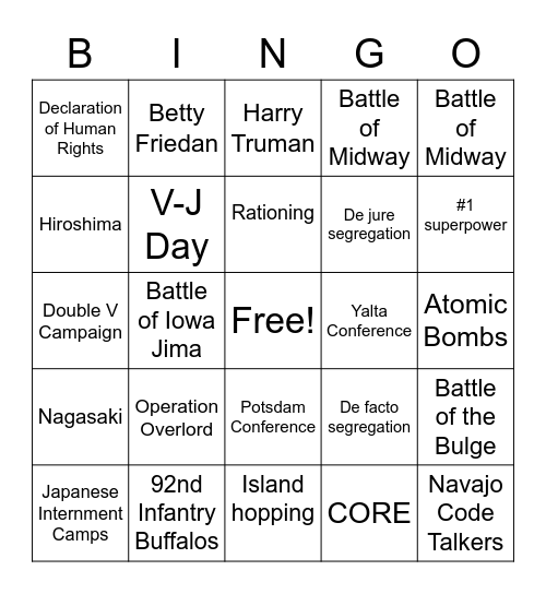 WWII #2 Bingo Card