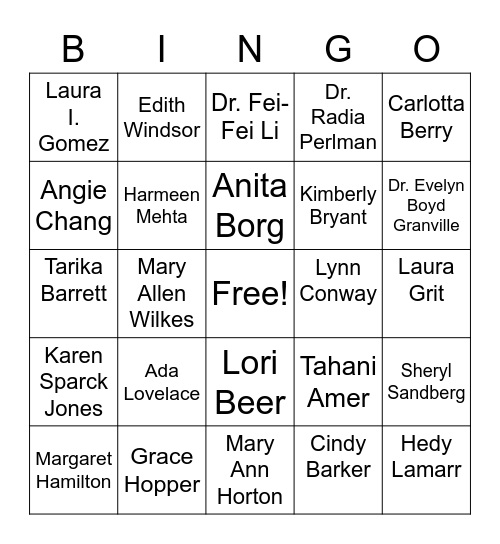 Womens History Bingo Card