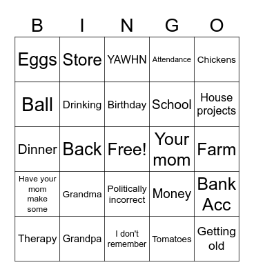 Daddy bingooo Bingo Card