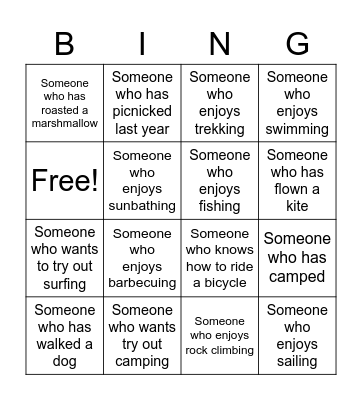 Outdoor Activities in Warmer Seasons Bingo Card
