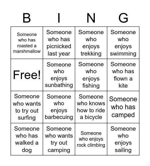 Outdoor Activities in Warmer Seasons Bingo Card