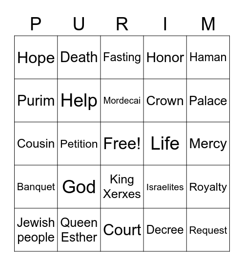 Purim Bingo Card