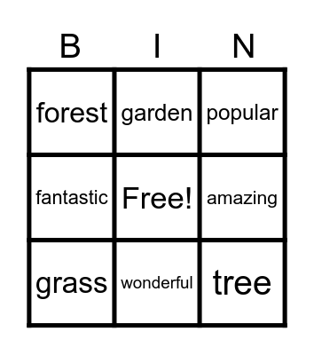 Vocabulary Bingo Card