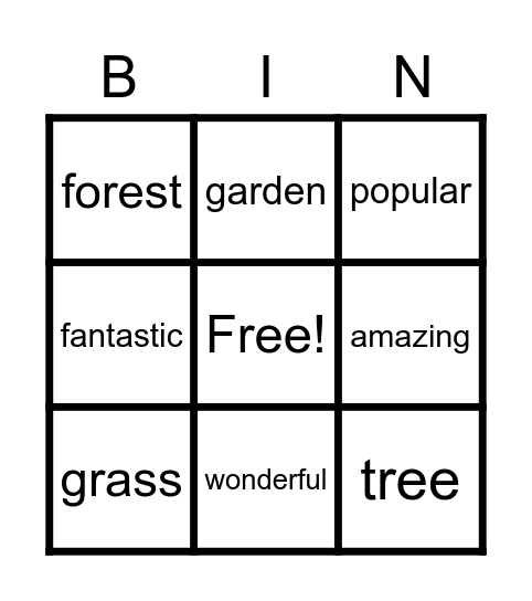 Vocabulary Bingo Card