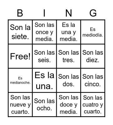 ¿Qué hora es? Bingo Card