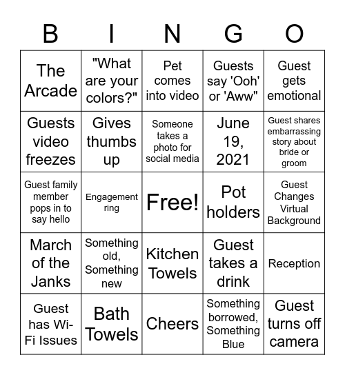 March of the Janks Wedding Shower Bingo Card