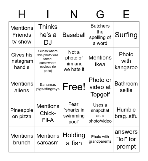 Hinge-O Bingo Card