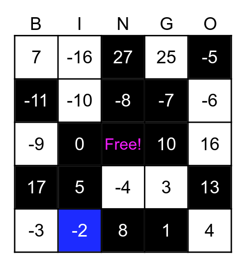 Rational Number Bingo Card