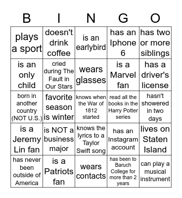 IVCF Bingo  Bingo Card