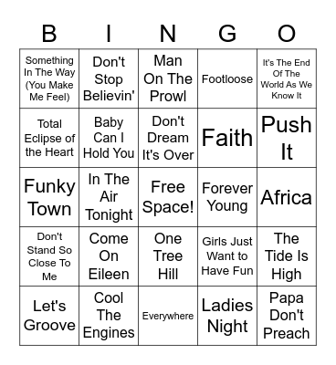 80's Music Bingo Card