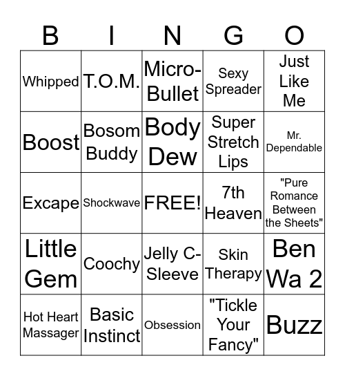 Bedroom Bingo Card