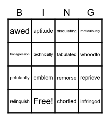 The Giver Bingo Card