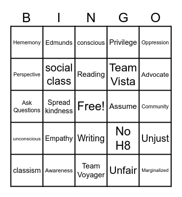 Social Justice Ed Bingo Card