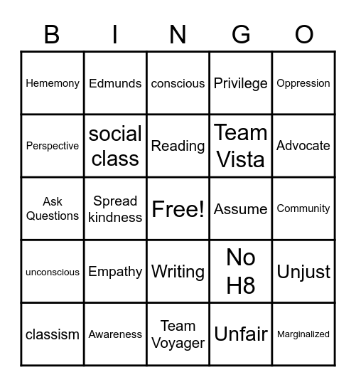 Social Justice Ed Bingo Card