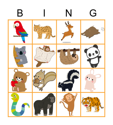Forest Animal Bingo Card
