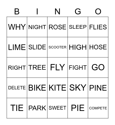 A-ME English Bingo Card