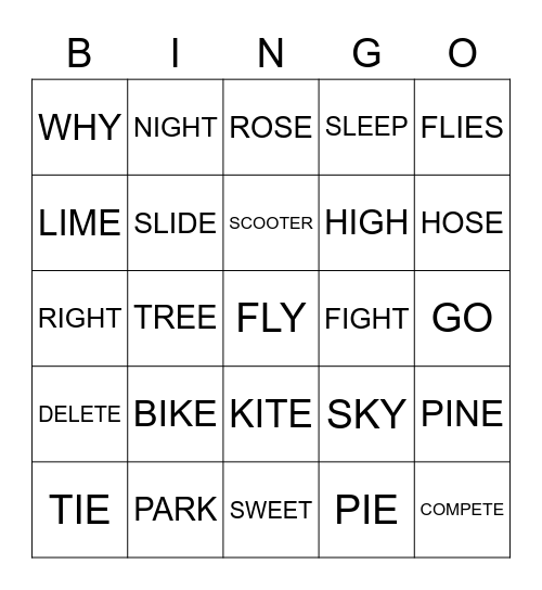 A-ME English Bingo Card