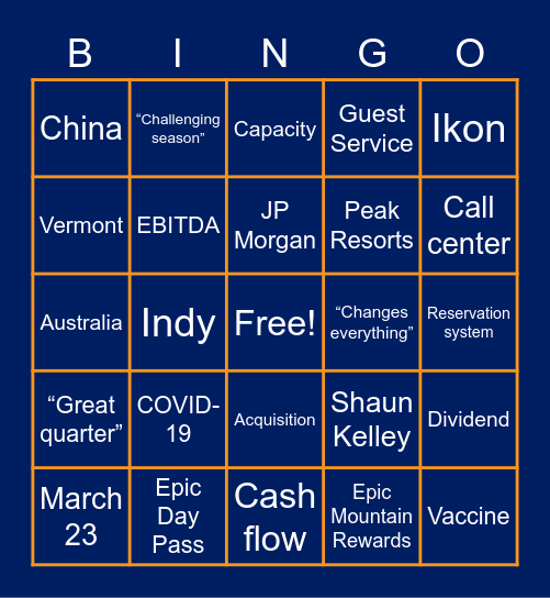 Earnings Release Bingo Card