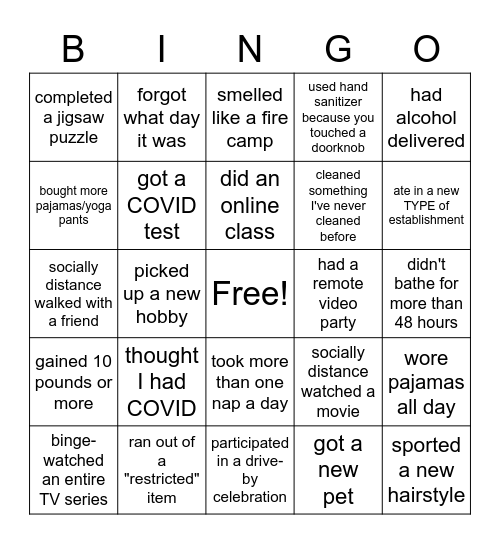 'Rona Bingo Card