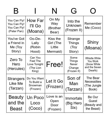 Disney Bingo Card