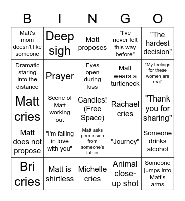 BACHELOR BINGO Card