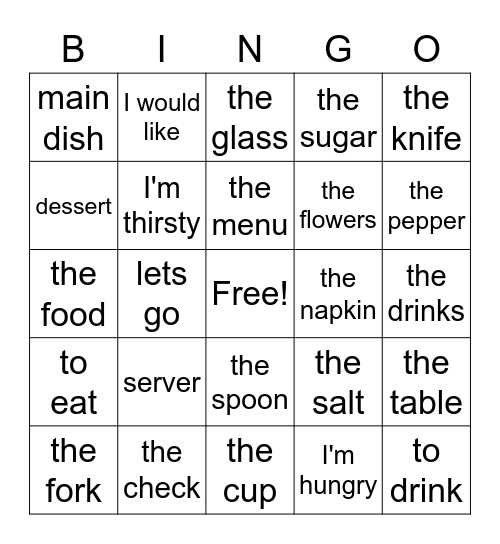 En El Restaurante Bingo Card