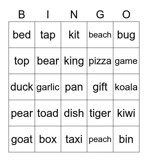 phonics d t b p g k Bingo Card