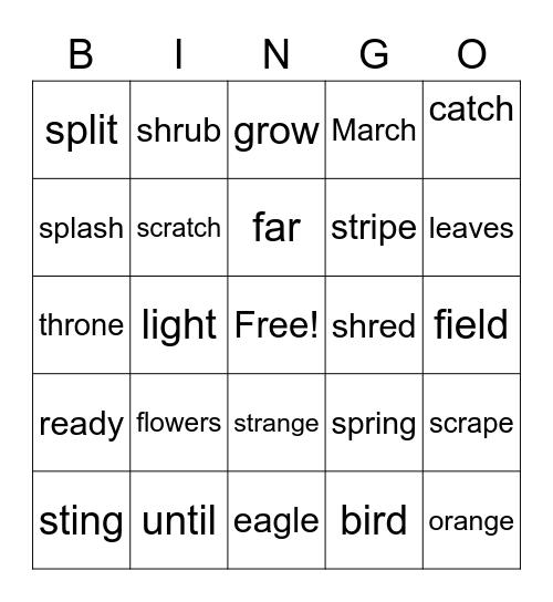 2.5 Spelling/Sight Words Bingo Card