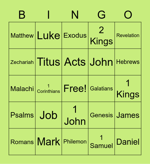 Bible Book Bingo Card