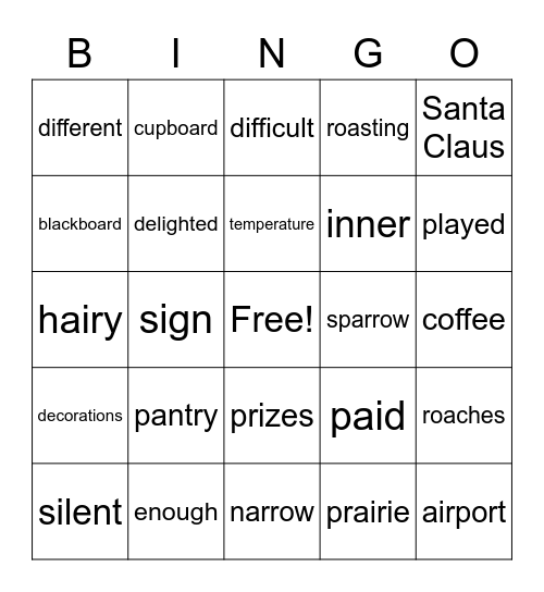 4th Grade Bingo Card