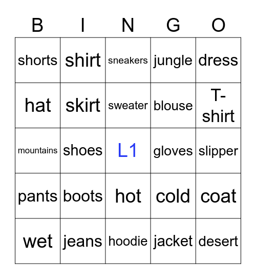 L1 Unit 4 Bingo Card