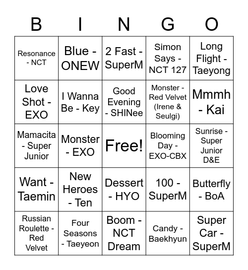 @yndwoonkg Bingo Card