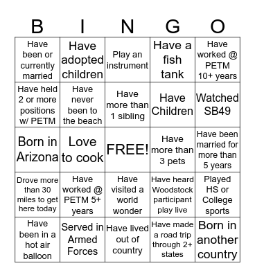 Team Phoenix Bingo Card