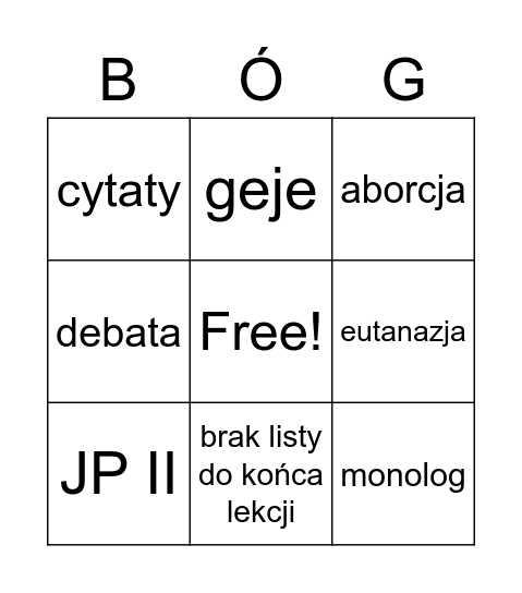 Religia Bingo Card