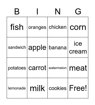 my food Bingo Card