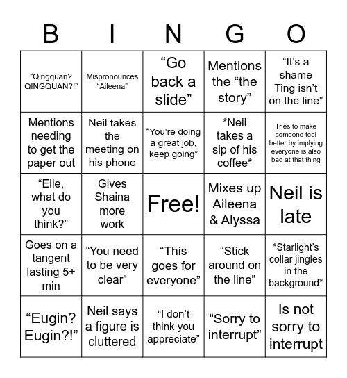 Lab Meeting Bingo Card