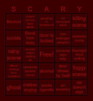 Scary Movie Bingo Card