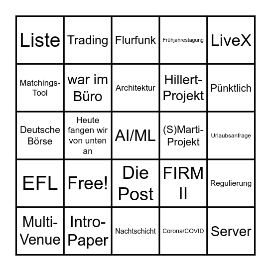 Lehrstuhl Bingo Card
