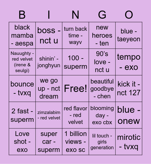 @purpleetaee12 Bingo Card