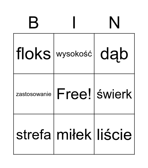 kwiaty Bingo Card