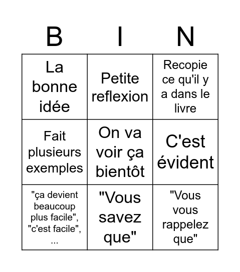 Bingo Quinodoz Bingo Card