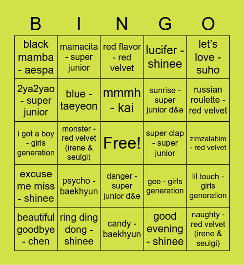 mintchoco747 f Bingo Card