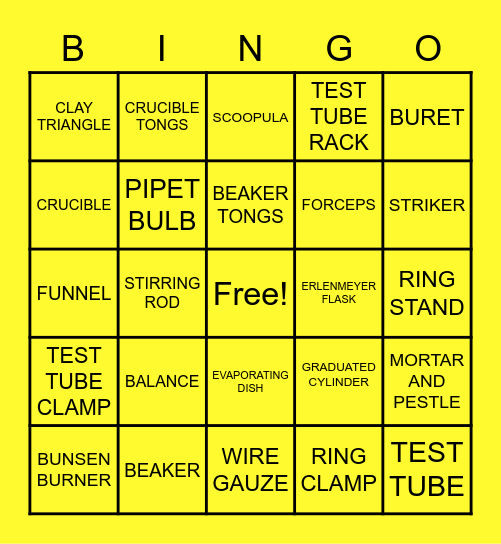 BASIC LABORATORY EQUIPMENT Bingo Card