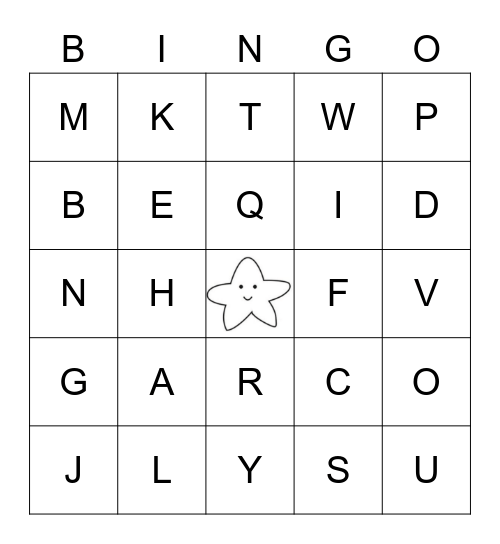 Alphabet Game Bingo Card