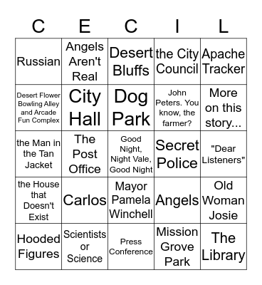 Welcome to Night Vale Bingo Card