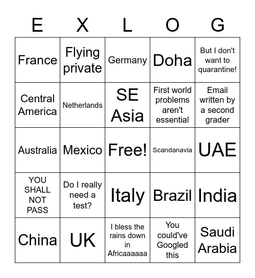 RFI Bingo Card