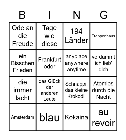 Musik Bingo Knip Deutsch Bingo Card