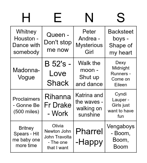 DJ BINGO - SING ALONG Bingo Card