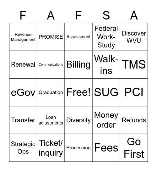 SFSA Bingo Card