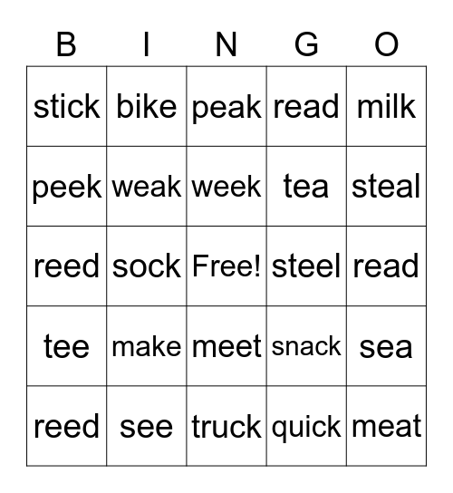 Phonogram Bingo Card